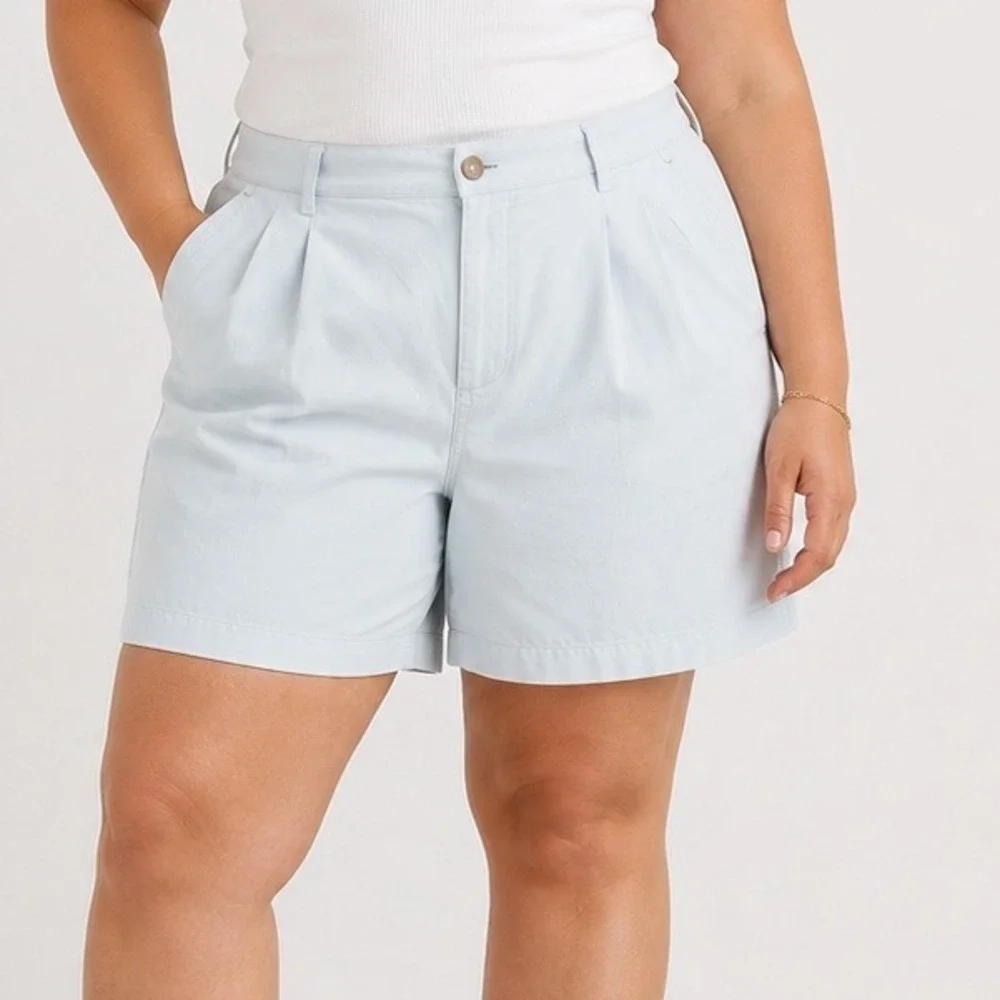 Jones New York Women Beige Pleated Shorts 16W Cotton Elastic Waist Casual‎